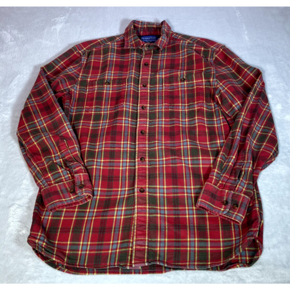 Pendleton Flannel Shirt Mens Size Small Red Tartan Plaid Long Sleeve Button Down